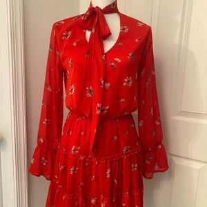 Red floral print Tiered dress